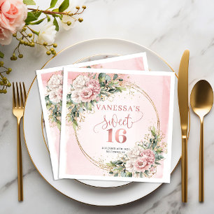 Servilleta De Papel Servilletas Boho Rosa Oro Floral Sweet Sixteen