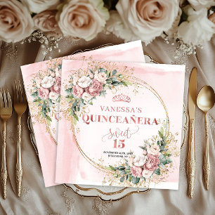 Servilleta De Papel Servilletas Botánicas de Quinceañera en Rosa Polvo