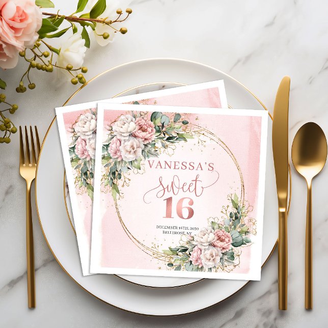 Servilleta De Papel Servilletas Chic Blush Pink Greenery Sweet Sixteen (Chic Blush Pink Greenery Sweet Sixteen Napkins)