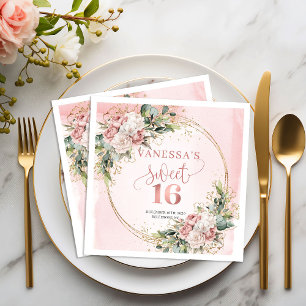 Servilleta De Papel Servilletas Chic Rosa Dorado Floral Sweet Sixteen