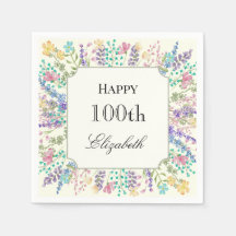 Servilletas Coloridas Florales para Cumpleaños 100