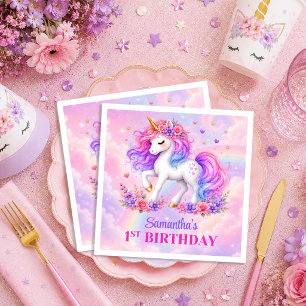 Servilleta De Papel Servilletas Cumpleaños Niña Unicornio Pastel Día M