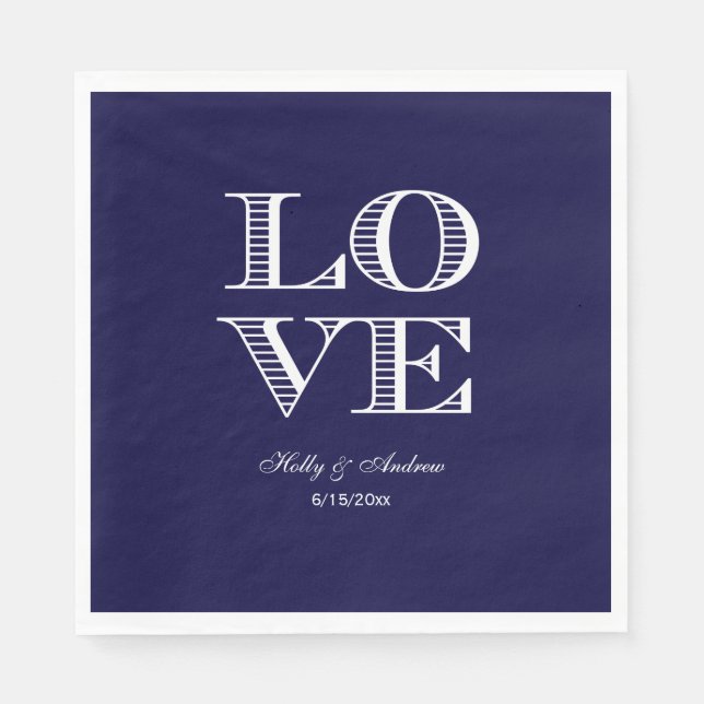 Servilleta De Papel Servilletas de Amor Azul Marino Blanco (Anverso)