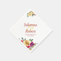 Servilletas de aquarela limón y magenta florales