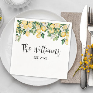 Servilleta De Papel Servilletas de árbol de limón amarillo monogramado