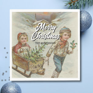 Servilleta De Papel Servilletas de árbol de Navidad Vintage Sleigh Rid