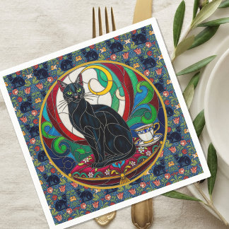 Servilleta De Papel Servilletas de arte de gato negro victoriano, gato