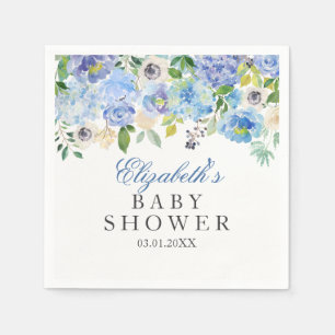 Servilleta De Papel Servilletas de baby shower con acuarela floral azu