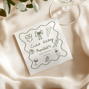 Servilleta De Papel Servilletas de baby shower con doodle de pizza ita