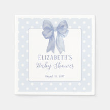 Servilletas de baby shower con lunares y lazo azul