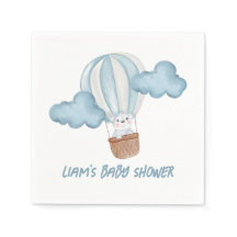 Servilletas de Baby Shower de Animales Azul y Blan