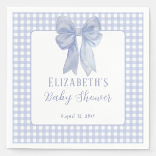 Servilleta De Papel Servilletas de baby shower de cuadros con lazo azu