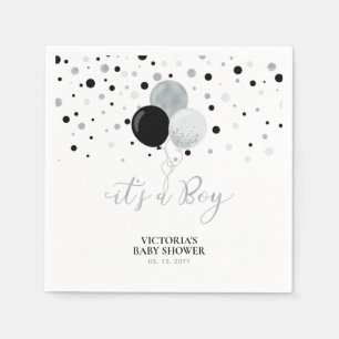 Servilleta De Papel Servilletas de Baby Shower Niño Silver & Black