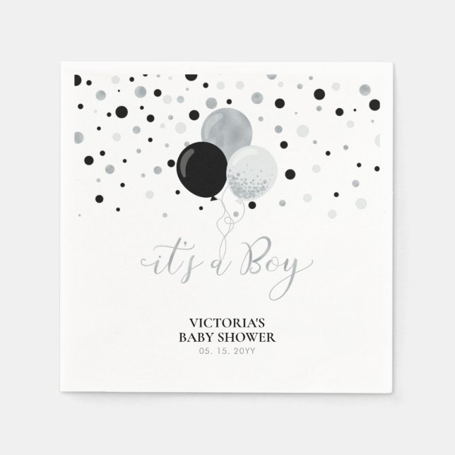 Servilleta De Papel Servilletas de Baby Shower Niño Silver & Black (Anverso)