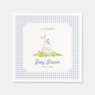 Servilleta De Papel Servilletas de baby shower Silly Goose Blue Gingha