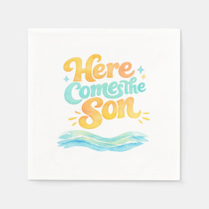 Servilleta De Papel Servilletas de baby shower Watercolor Here Comes t