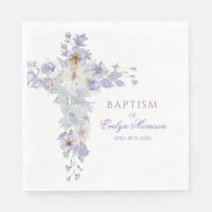 Servilleta De Papel Servilletas de Bautizo Cruz Floral Lavanda