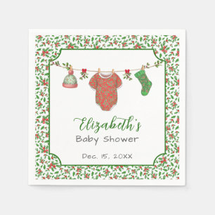 Servilleta De Papel Servilletas de bebé de diciembre con acebo rojo y 