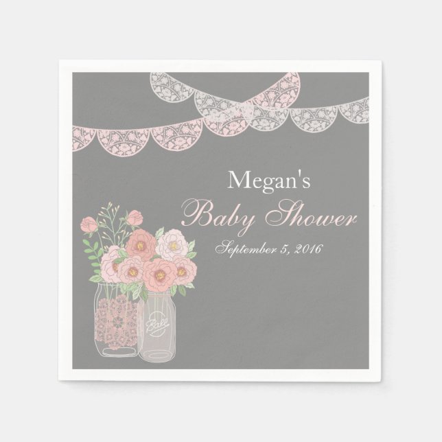 Servilleta De Papel Servilletas de bebé para ducha de Mason Jar rosa g (Anverso)