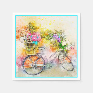 Servilleta De Papel Servilletas de bicicleta y flores