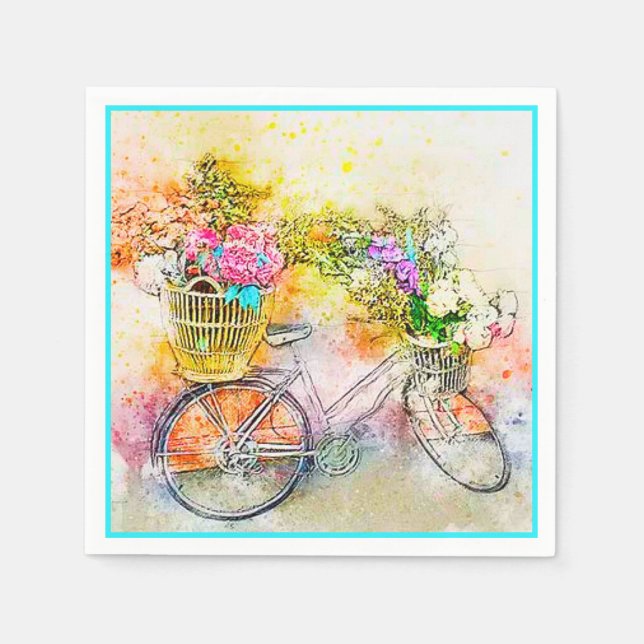 Servilleta De Papel Servilletas de bicicleta y flores (Anverso)