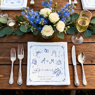 Servilleta De Papel Servilletas de boda azules caprichosas dibujadas a