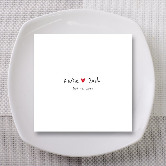 Servilleta De Papel Servilletas de boda blancas con nombres escritos a (White Wedding Napkins with Black Handwritten Names)