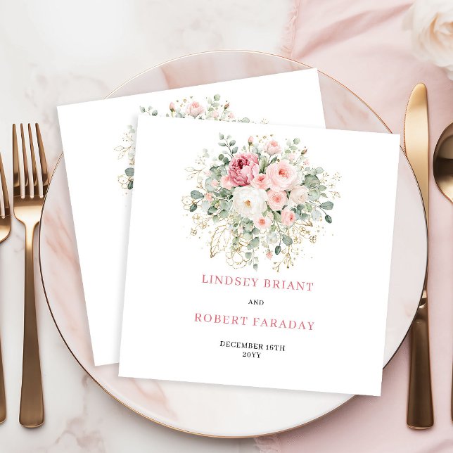 Servilleta De Papel Servilletas de boda boho Elegant Blush Rose Gold (Elegant Blush Rose Gold Greenery Boho Wedding Napkins)
