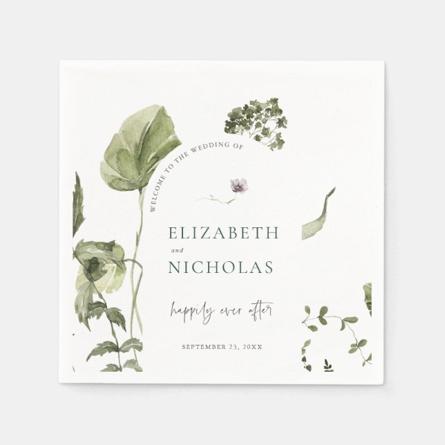Servilleta De Papel Servilletas de boda botánicas boho greenery (Anverso)