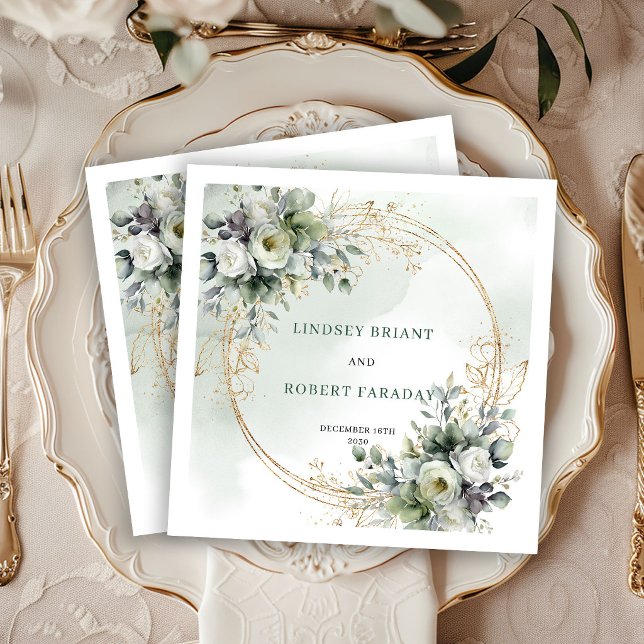 Servilleta De Papel Servilletas de boda botánicas con follaje verde el (Elegant Greenery Foliage Botanical Wedding Napkins)
