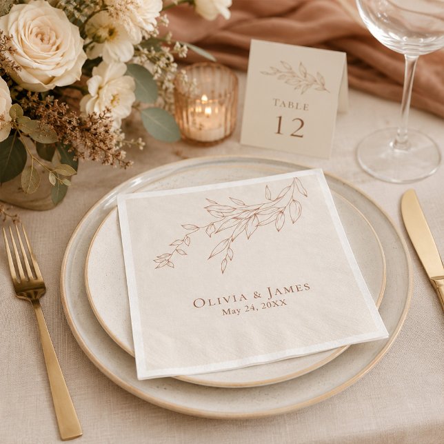 Servilleta De Papel Servilletas de boda botánicas de terracota y marfi (Terracotta Ivory Botanical Wedding Napkins)