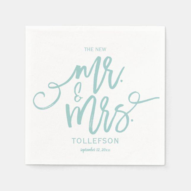 Servilleta De Papel Servilletas de Boda | Brush Script (Turquesa Claro (Anverso)