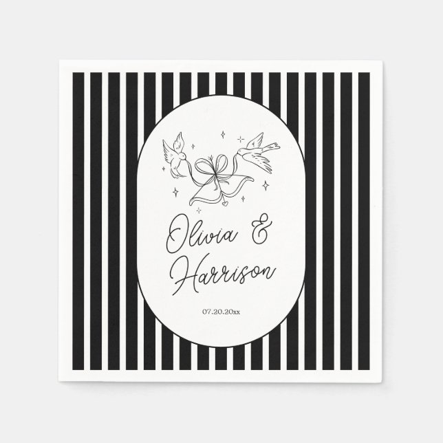 Servilleta De Papel Servilletas de boda caprichosas con rayas blancas  (Anverso)