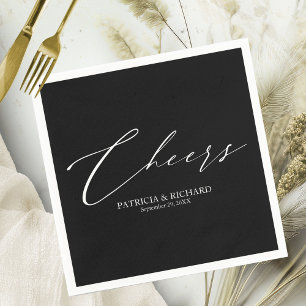 Servilleta De Papel Servilletas de boda Cheers en negro y blanco elega