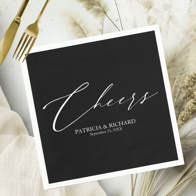Servilleta De Papel Servilletas de boda Cheers en negro y blanco elega (Subido por el creador)