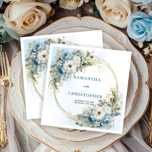 Servilleta De Papel Servilletas de boda Chic Blue Flowers con marco do
