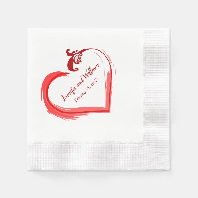 Servilleta De Papel Servilletas de boda con corazón de swoosh rojo (Anverso)