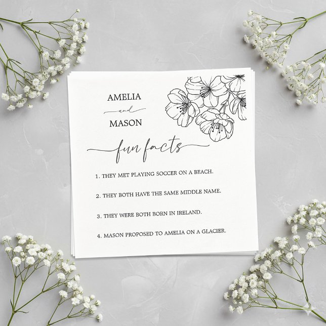 Servilleta De Papel Servilletas de boda con datos divertidos de flores (Hand Drawn Floral Fun Facts Wedding Napkins)