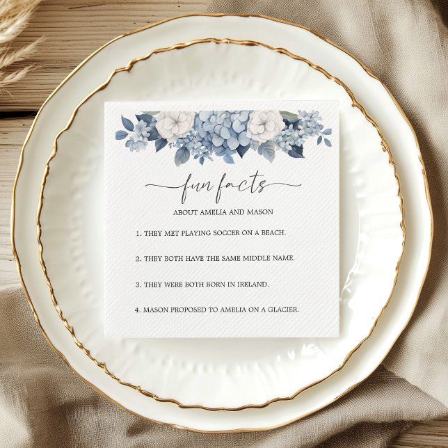 Servilleta De Papel Servilletas de boda con datos divertidos de Horten (Dusty Blue Hydrangea Fun Facts Wedding Napkins)