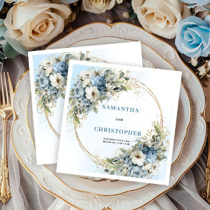 Servilleta De Papel Servilletas de boda con flores azules clásicas y m