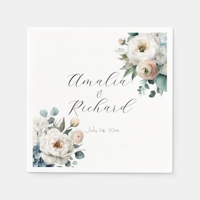 Servilleta De Papel Servilletas de boda con flores de hortensia azul p (Anverso)