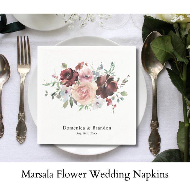 Servilleta De Papel Servilletas de boda con flores de Marsala (Subido por el creador)