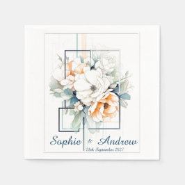 Servilleta De Papel Servilletas de boda con flores en cubo azul: Servi