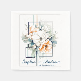 Servilleta De Papel Servilletas de boda con flores en cubo azul: Servi