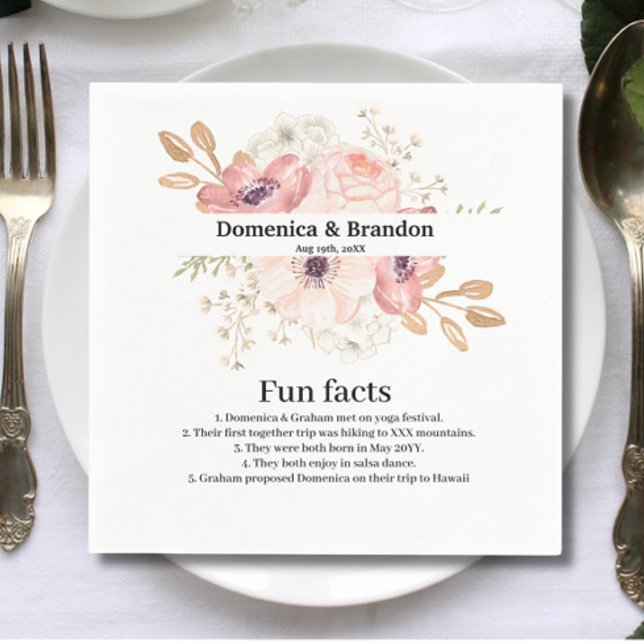 Servilleta De Papel Servilletas de boda con flores rosadas y datos div (Subido por el creador)