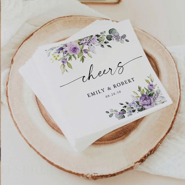 Servilleta De Papel Servilletas de boda con flores violetas románticas (Subido por el creador)