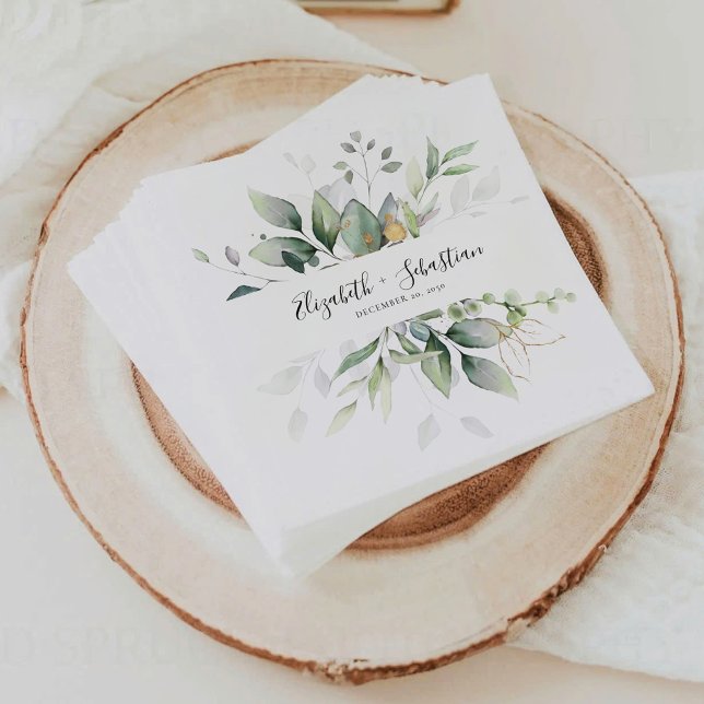 Servilleta De Papel Servilletas de boda con follaje de hoja de eucalip (Subido por el creador)