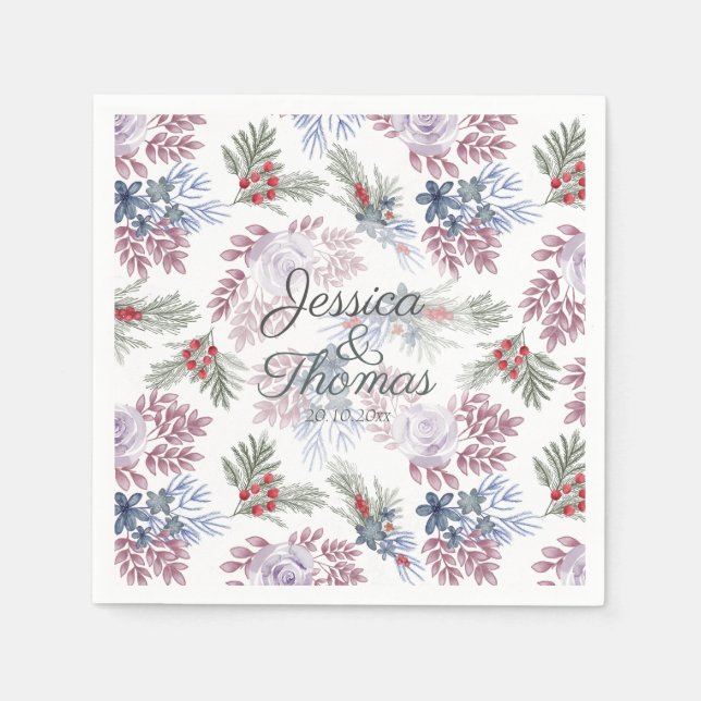 Servilleta De Papel Servilletas de boda con follaje de invierno en acu (Anverso)