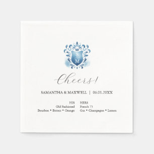 Servilleta De Papel Servilletas de boda con monograma azul elegante