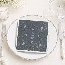 Servilleta De Papel Servilletas de boda con monograma Folk Azul Polvo